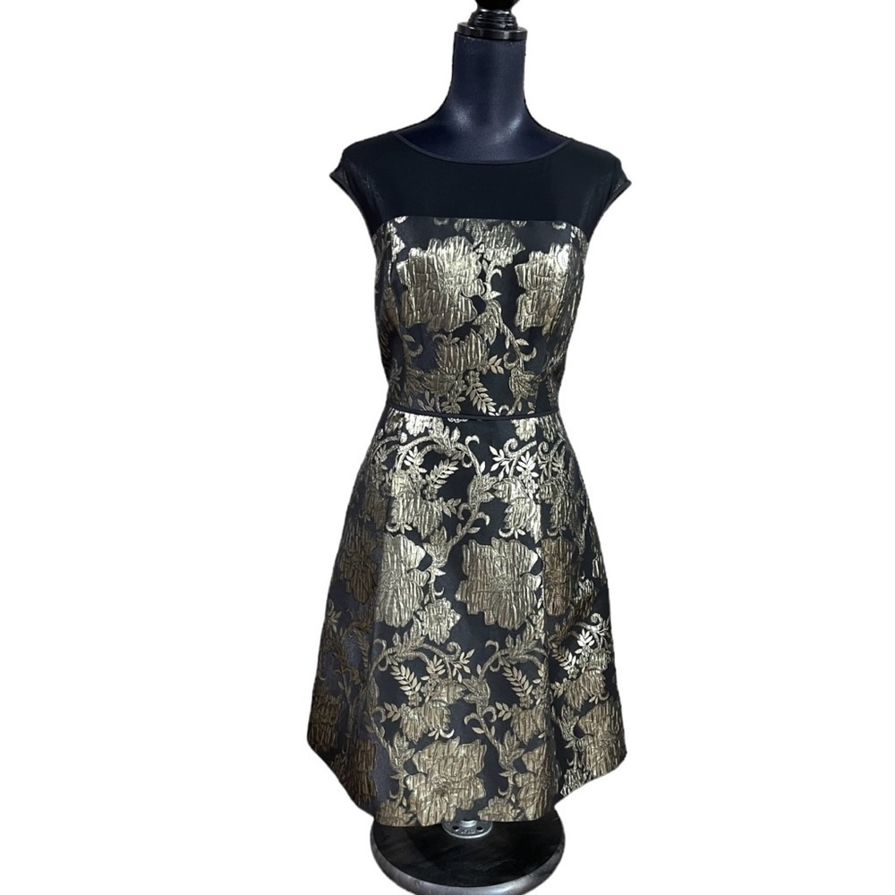 Adrianna Papell Metallic Gold Floral Print Dress Size‎ 6